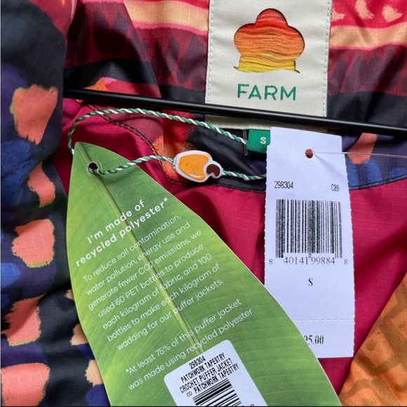 FARM RIO Patchwork Tapestry Crochet-Sleeve Puffer Jacket Coat Small NWT - Picture 14 of 14